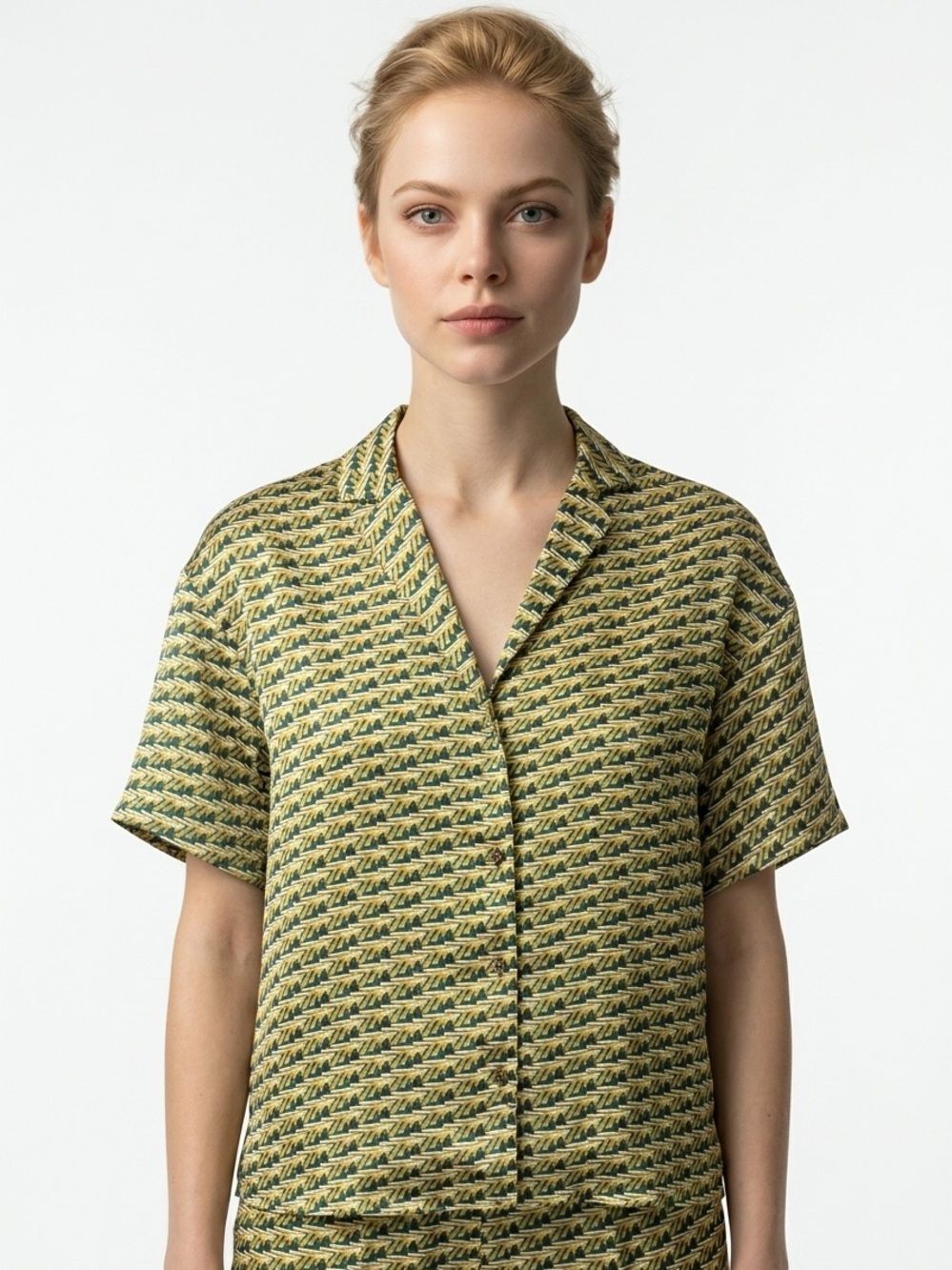 HOUSE OF HARLOW 1960 | Geometric Patterned Short Sleeve Blouse Women’s Size XS